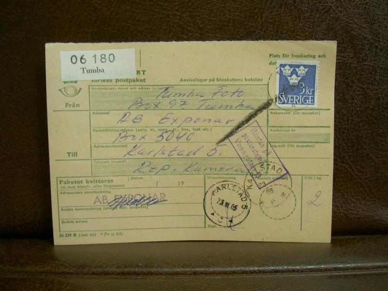 Frimärken på adresskort - stämplat 1965 - Tumba - Karlstad 5
