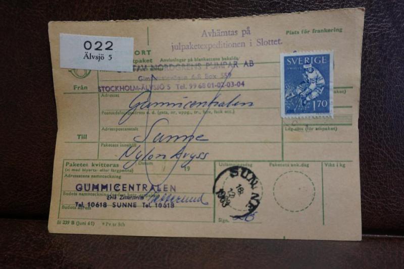Frimärke på adresskort - stämplat 1963 - Älvsjö 5 - Sunne
