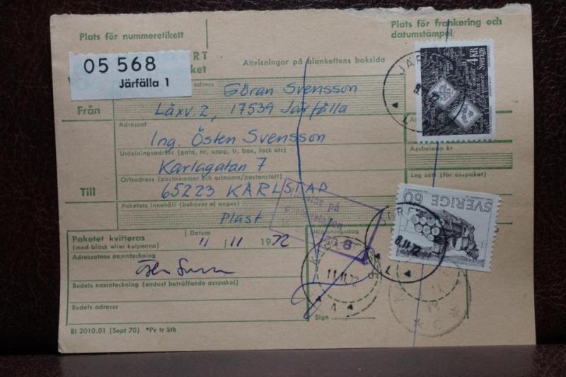 Poststämplat  adresskort med frimärken - Järfälla 1 - Karlstad