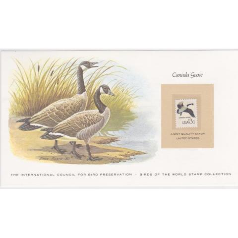 Fåglar i världen, Canada Goose USA, 13 cent, ** vackert illustrerad, signerad, uppsatt på kort.