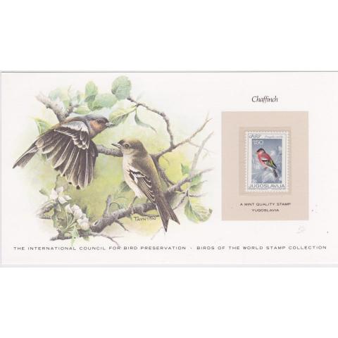 Fåglar i världen, Chaffinch, Jugoslavija 1.50 dinar, ** vackert illustrerad, signerad, uppsatt på kort.