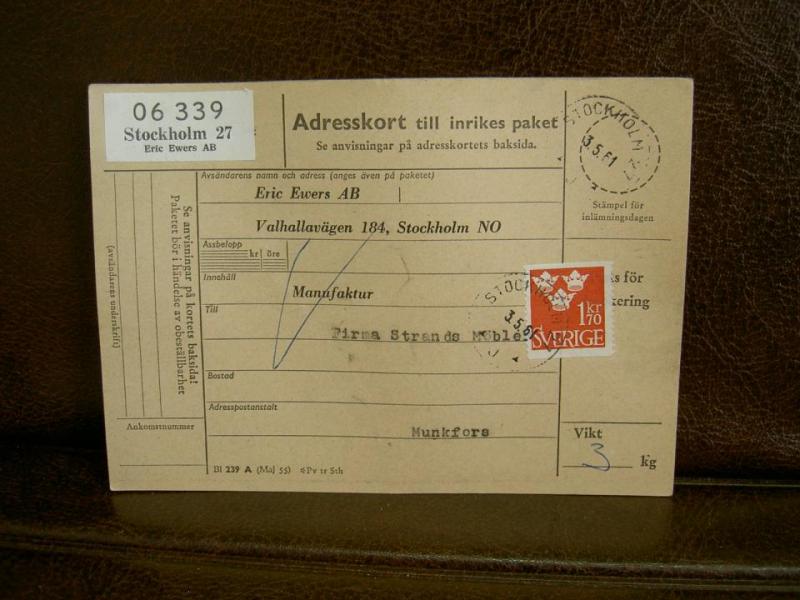 Paketavi med stämplade frimärken - 1961 - Stockholm 27 till Munkfors