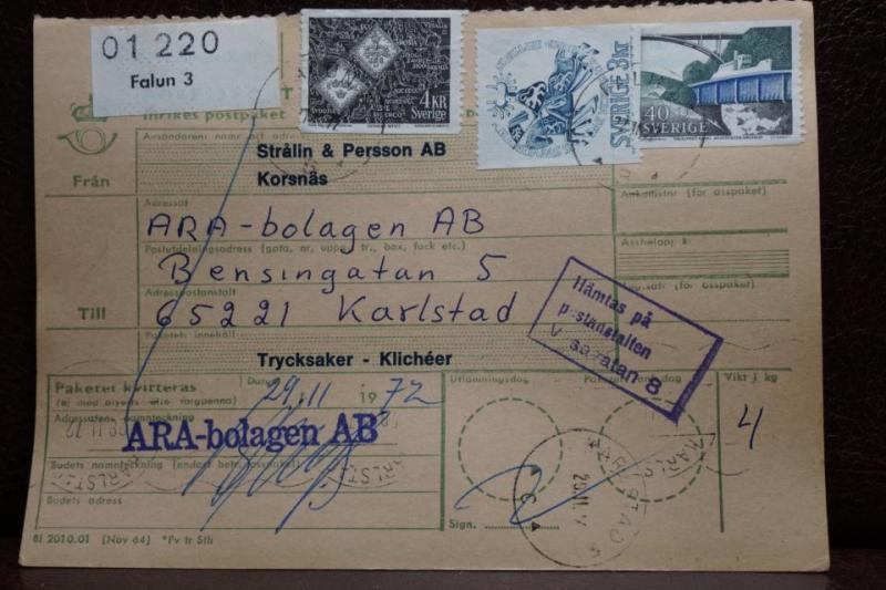 Poststämplat  adresskort med  frimärken - Falun 3 - Karlstad
