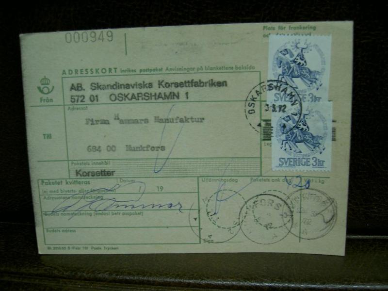 Paketavi med stämplade frimärken - 1972 - Oskarshamn 1 till Munkfors 2
