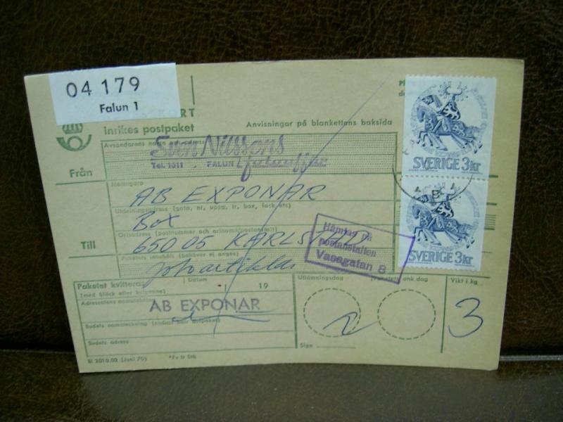 Paketavi med stämplade frimärken - 1972 -  Falun 1 till Karlstad 