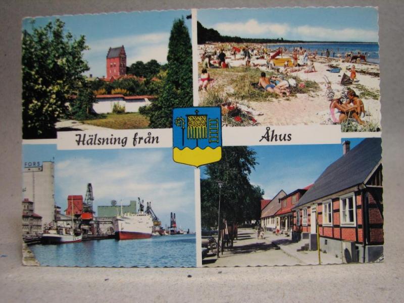 Äldre Vykort - Flerbild - Hamn Fartyg  Bad Åhus 1969 - Skåne