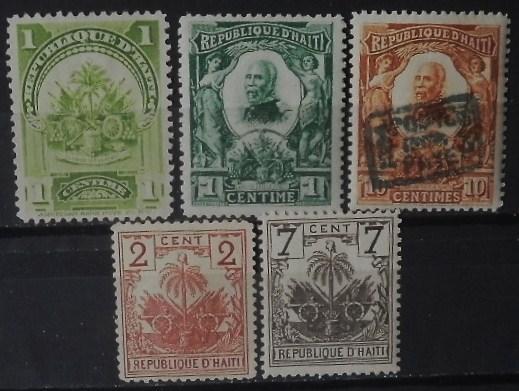 Haiti 1892-1904 lot om 5 märken