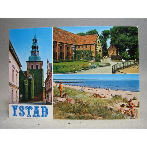 Flerbild Ystad Bad kyrka Skåne Oskrivet äldre vykort