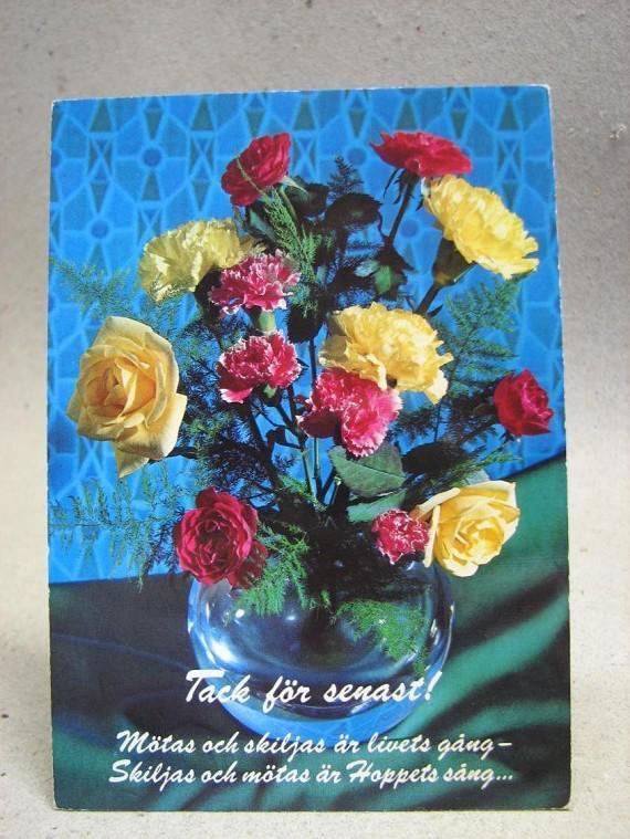 Fint oskrivet vykort Med religös text Blommor