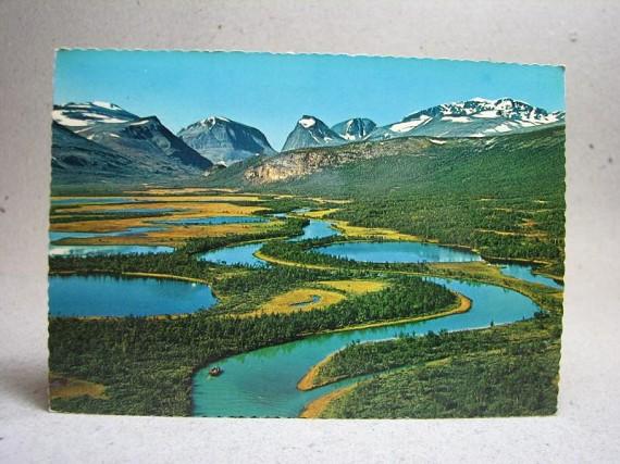 Turistbåt på Ladtjojokk Kebnekaise Lappland Oskrivet Äldre vykort