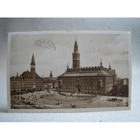 Raadhus 1930 Köbenhavn skrivet gammalt vykort