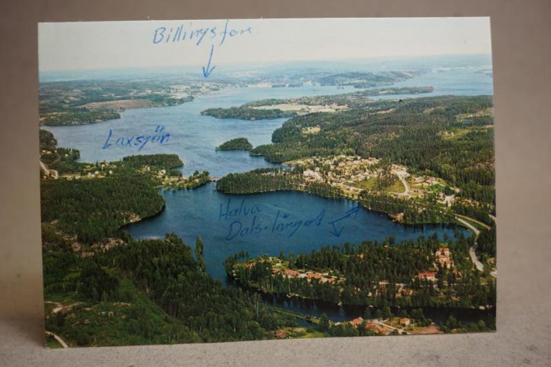 Flygfoto över Laxsjön vid Långbron Dals Långed 1979 Dalsland skrivet äldre vykort
