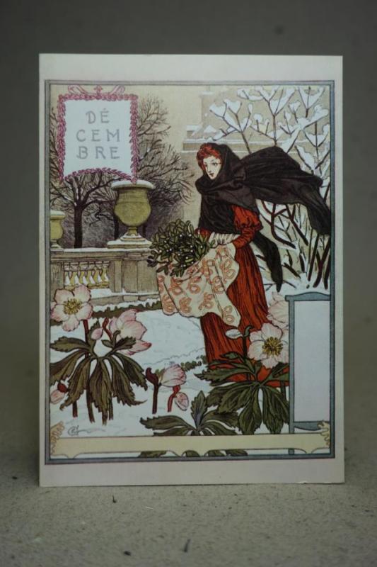 December Gammalt dubbelvikt fint kort av Eugéne Grasset La Belle Jardiniére Oskrivet