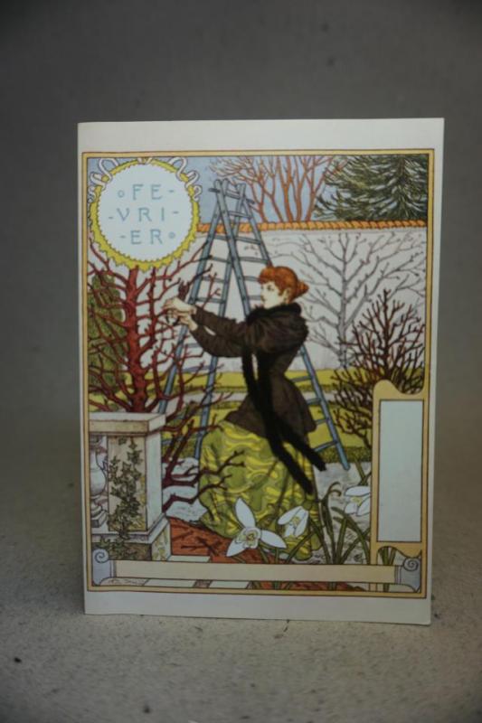 Februari Gammalt dubbelvikt fint kort av Eugéne Grasset La Belle Jardiniére Oskrivet