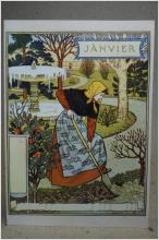 Januari Gammalt dubbelvikt fint kort av Eugéne Grasset La Belle Jardiniére Oskrivet