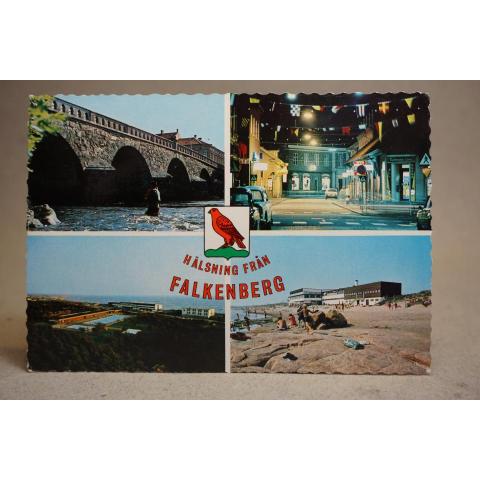 Badplats samt vyer från Falkenberg 1974 Halland skrivet äldre vykort