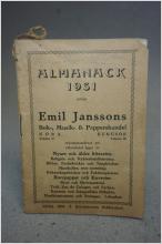 Almanacka 1931 Emil Janssons Bok Musik och Pappershandel Nora