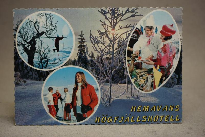 Folkliv vid Högfjällshotellet Hemavan 1975 Lappland skrivet Äldre vykort
