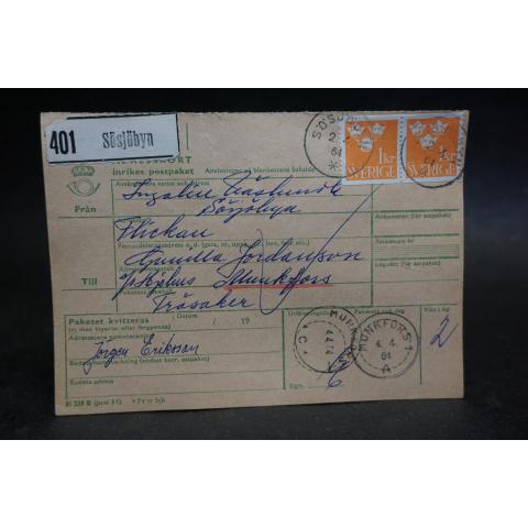 Gammalt Poststämplat  adresskort med  frimärken från 1964 - Sjösbyn
