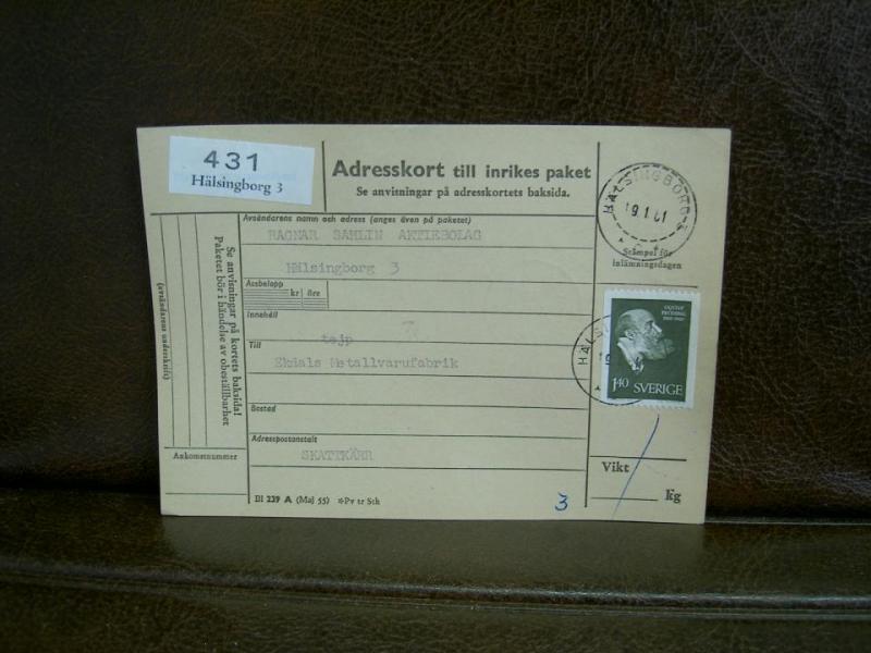 Paketavi med stämplade frimärken - 1961 - Hälsingborg 3 till Skattkärr