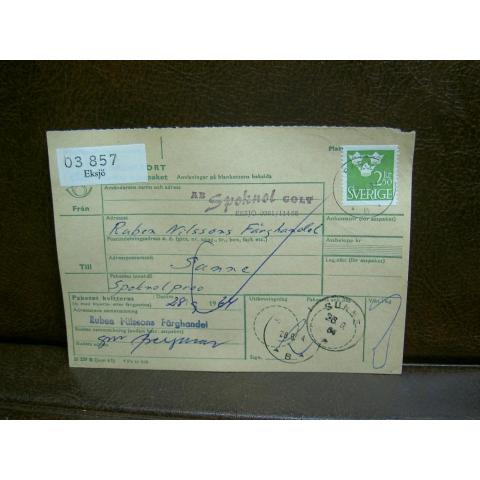 Paketavi med stämplade frimärken - 1964 - Eksjö till Sunne