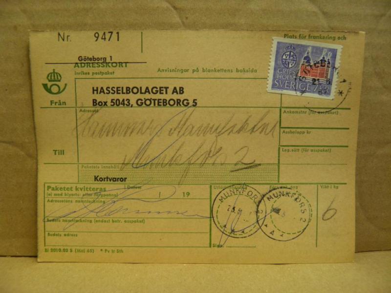 Frimärken på adresskort - stämplat 1967 - Göteborg 1 - Munkfors 2