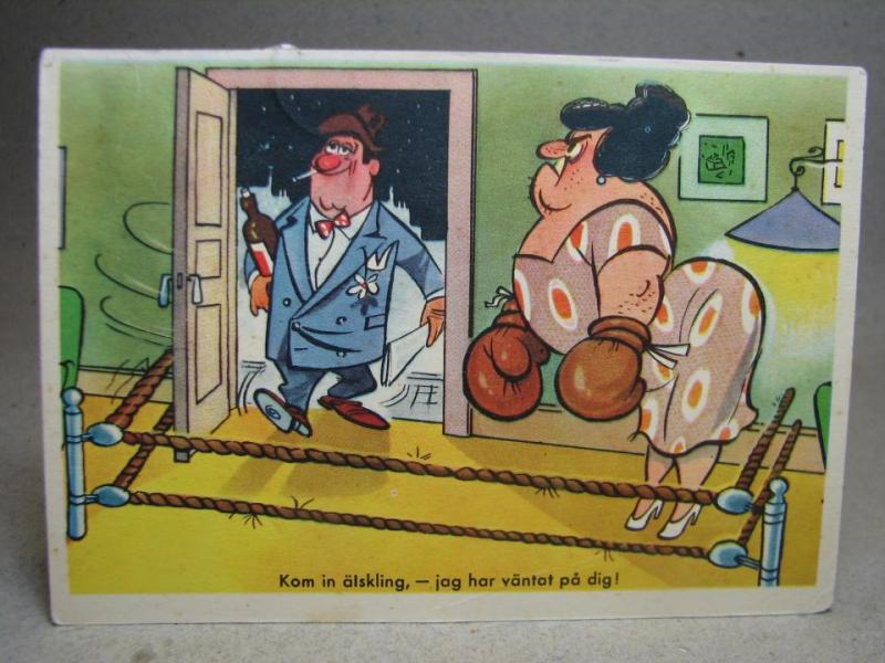 Varmt välkomnande 1969 skrivet gammalt vykort humor