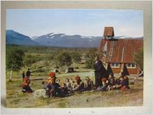 Andaktsstund på Kyrkbacken Nikkaluokta Lappland Oskrivet Äldre vykort
