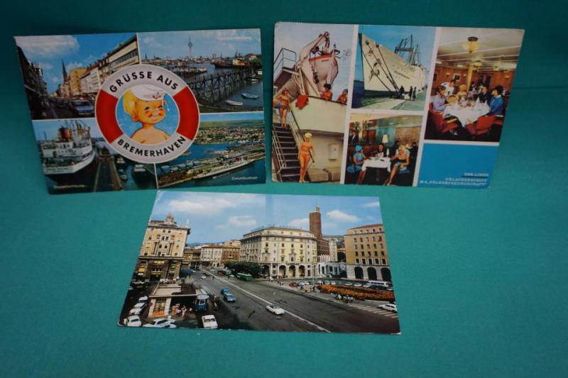 3 vykort - blandat - se bild - Båtar Bilar