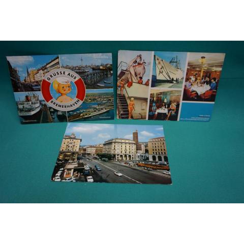 3 vykort - blandat - se bild - Båtar Bilar