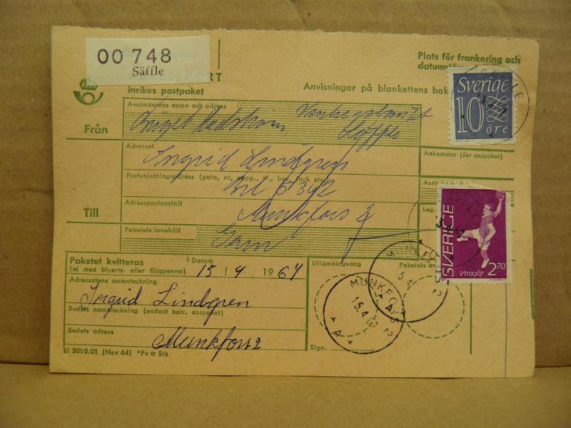 Frimärken på adresskort - stämplat 1967 - Säffle - Munkfors 2