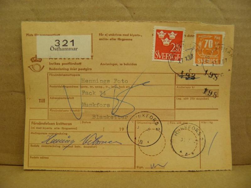 Frimärken på adresskort - stämplat 1967 - Östhammar - Munkfors 2