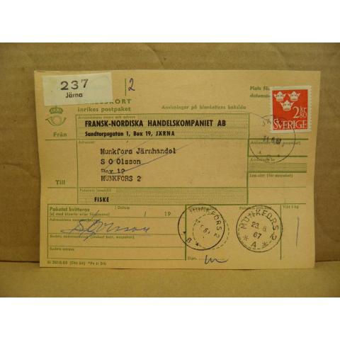 Frimärken på adresskort - stämplat 1967 - Järna - Munkfors 2