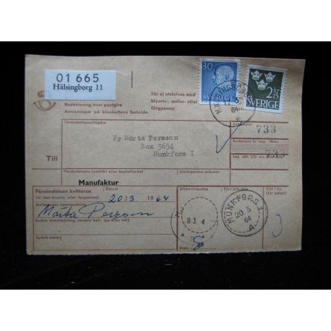 Adresskort med stämplade frimärken - 1964 - Hälsingborg till Munkfors