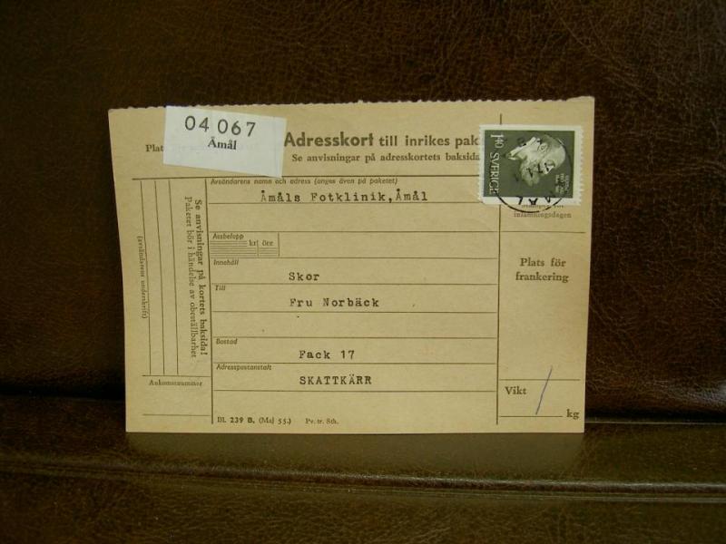 Paketavi med stämplade frimärken - 1961 - Åmål till Skattkärr