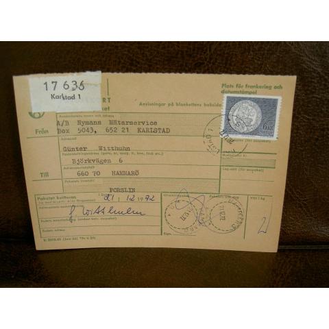 Paketavi med stämplade frimärken - 1972 - Karlstad 1 till hammarö