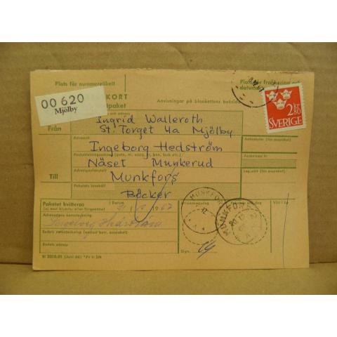 Frimärken på adresskort - stämplat 1967 - Mjölby - Munkfors 2