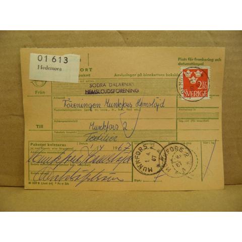 Frimärken på adresskort - stämplat 1967 - Hedemora - Munkfors 2