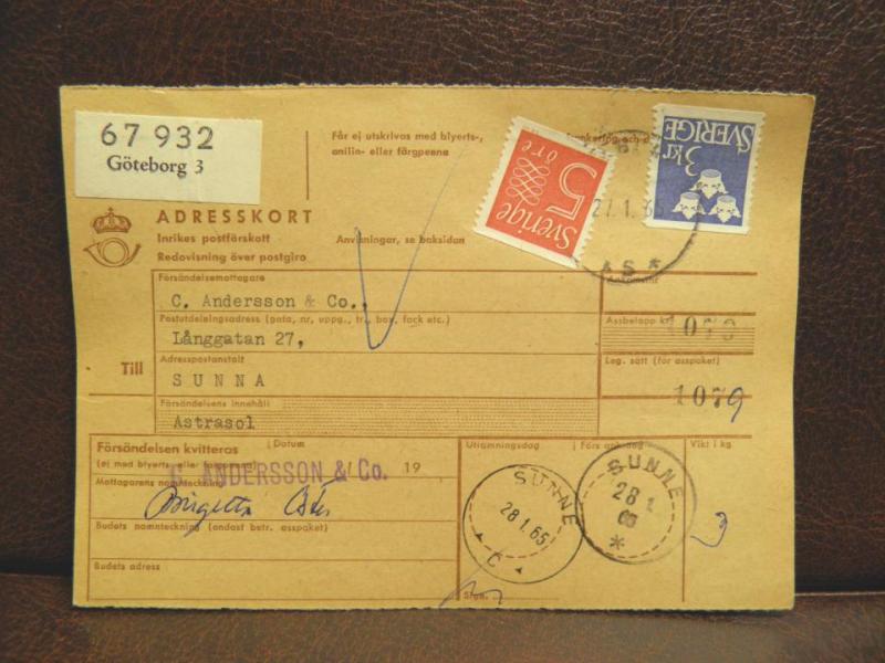 Frimärke på adresskort - stämplat 1965 - Göteborg 3 - Sunne