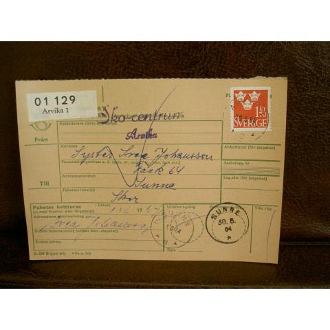 Paketavi med stämplade frimärken - 1964 - Arvika 1 till Sunne