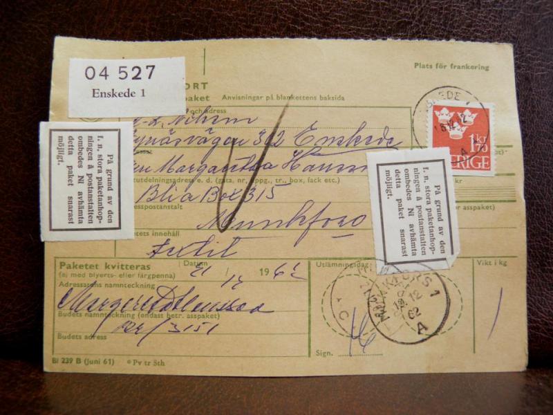Frimärken på adresskort - stämplat 1962 - Enskede 1 - Munkfors