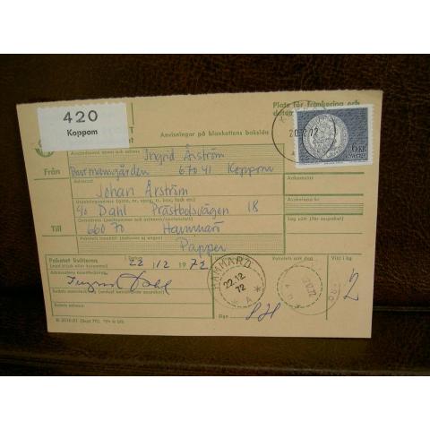 Paketavi med stämplade frimärken - 1972 - Koppom till Hammarö