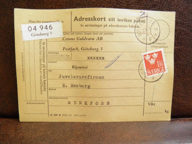 Frimärken på adresskort - stämplat 1961 - Göteborg 5 - Munkfors