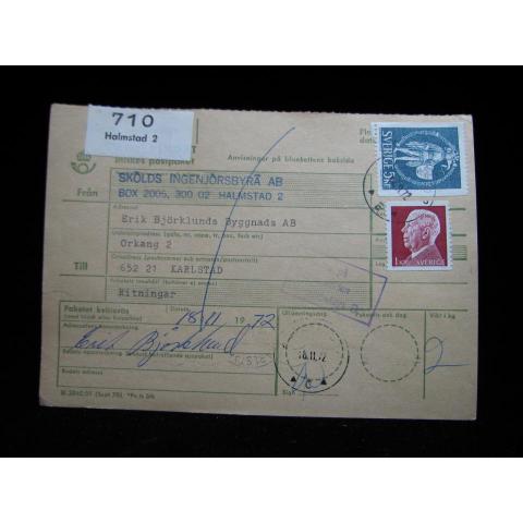 Adresskort med stämplade frimärken - 1972 - Halmstad till Karlstad