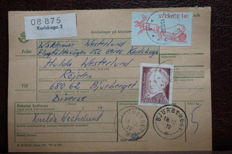 Poststämplat  adresskort med frimärken - Karlskoga 3  - Bjurberget