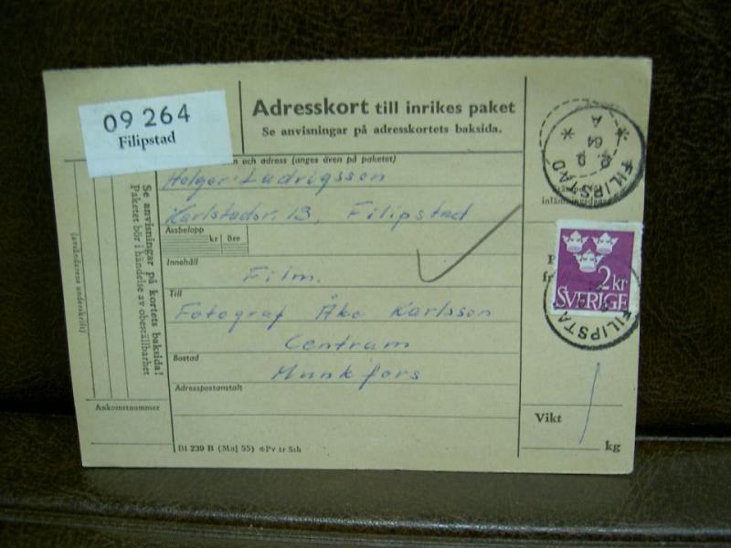 Paketavi med stämplade frimärken - 1964 - Filipstad till Munkfors