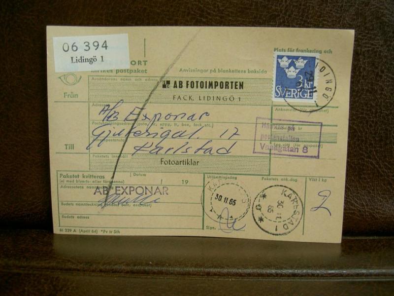 Frimärken  på adresskort - stämplat 1965 - Lidingö 1 - Karlstad 