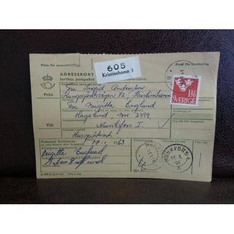 Frimärken  på adresskort - stämplat 1964 - Kristinehamn 3 - Munkfors 1