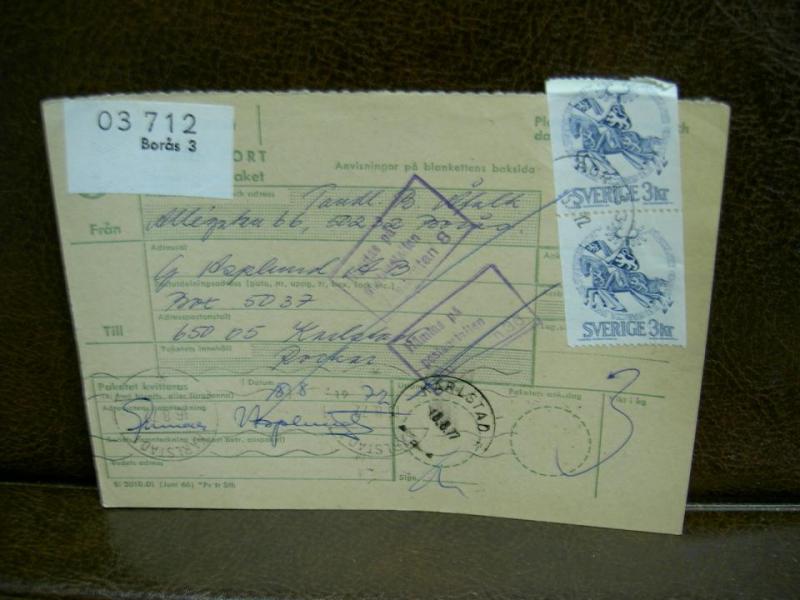 Paketavi med stämplade frimärken - 1972 -  Borås 3 till Karlstad 5