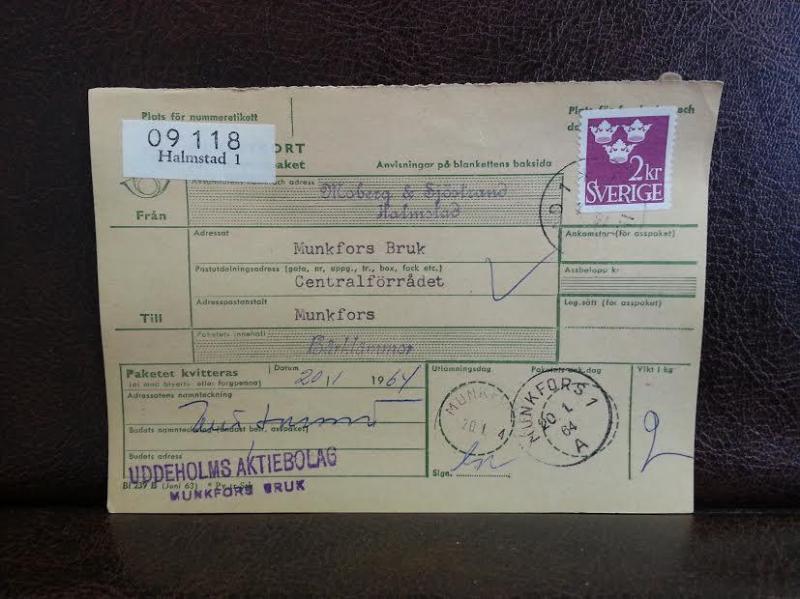 Frimärken  på adresskort - stämplat 1964 - Halmstad 1 - Munkfors 